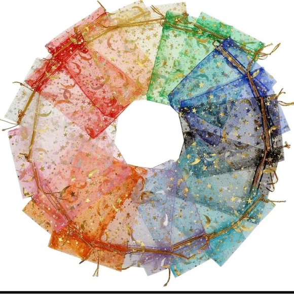 50pcs, Moon Star Drawstring Organza Bag, Jewelry Bag, Pouch Favor, 7.1*5.1in - Picture 3 of 4